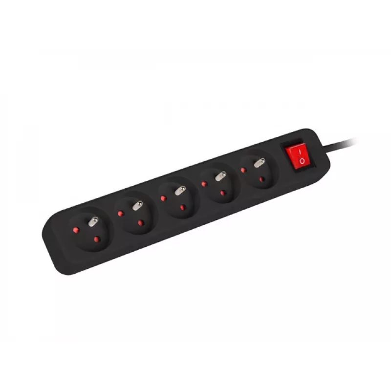 Predlžovací prívod Lanberg PS1-05E-0300-BK, 5 zásuviek, 3 m, čierny, s vypínačom