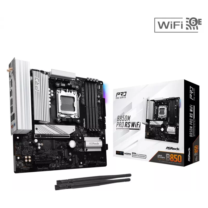 ASRock B850M Pro RS WiFi základná doska — AMD B850, socket AM5, microATX, DDR5, 4 DIMM, 256GB, Wi-Fi 6E, 2.5Gb LAN, 3x M.2