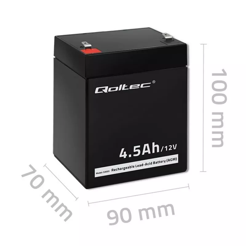 Qoltec 53033 AGM batéria 12 V 4,5 Ah, max. 1,35 A, bezúdržbová
