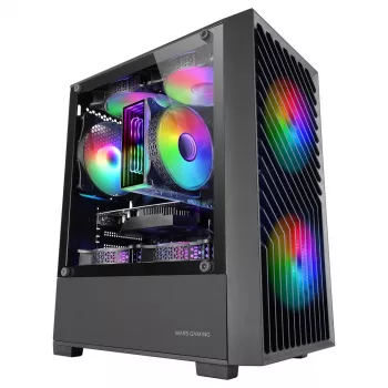 PC skriňa TACENS Mars Gaming MC-VORTEX Mini Tower Mini-ITX/Micro-ATX Tempered Glass čierna, 3x120mm, 27,3 cm GPU, 162 mm CPU chladič