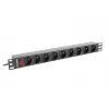 Napájacia rozvodná jednotka LANBERG PDU-09E-0300-BK — 9x zásuvky typ E, 16 A, 220–250 V, 3 m kábel, 1U rack, 19