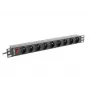 Napájacia rozvodná jednotka LANBERG PDU-09E-0300-BK — 9x zásuvky typ E, 16 A, 220–250 V, 3 m kábel, 1U rack, 19 inch