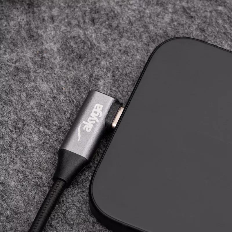 Akyga AK-USB-58 zahnutý kábel USB-C na USB-A, 30 cm, 60 W, pletený, čierny