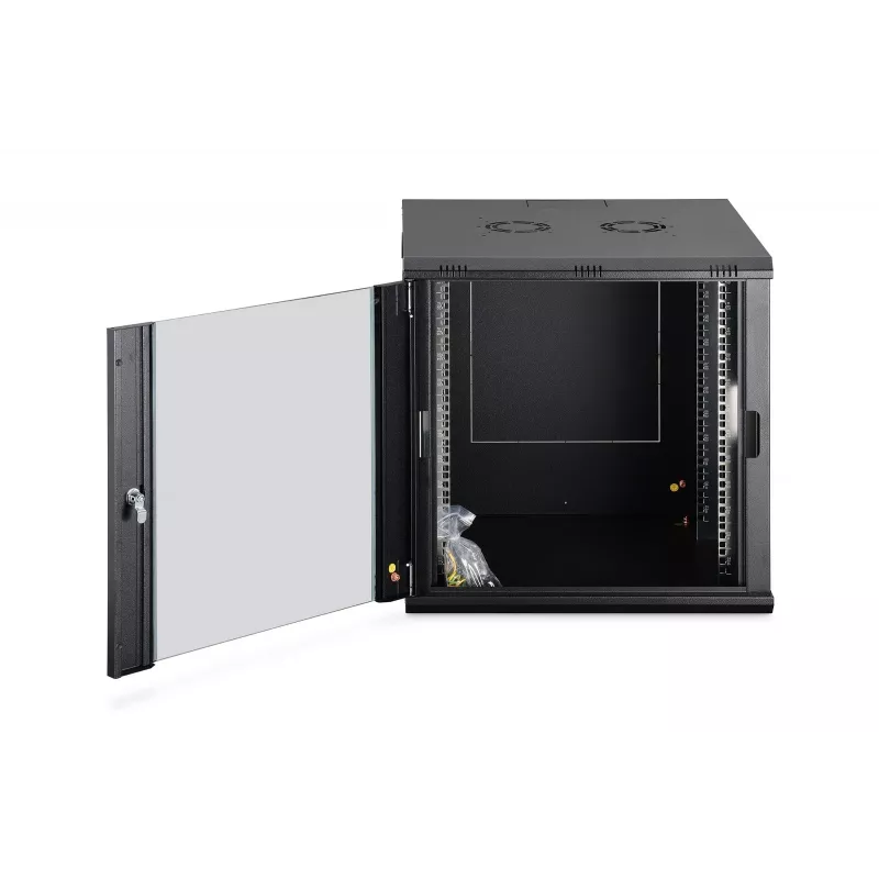 Nástenný sieťový rozvádzač DIGITUS Dynamic-N DN-37111 — 12U, 600 x 600 mm, IP20, kľúčový zámok
