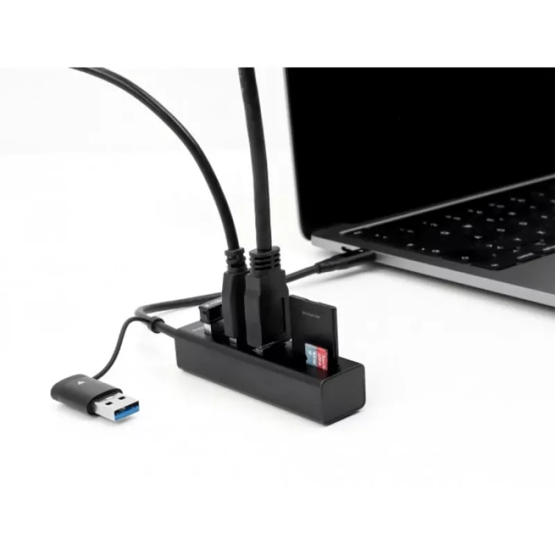 3 port USB 3.2 Gen 1 hub + SD a Micro SD čítačka kariet s USB Type-C alebo USB Type-A pripojením, USB hub