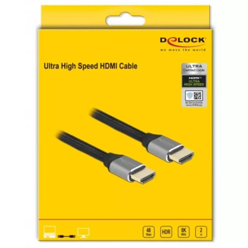Delock Ultra High Speed HDMI kábel 48 Gbps 8K 60 Hz sivý 2 m certifikovaný