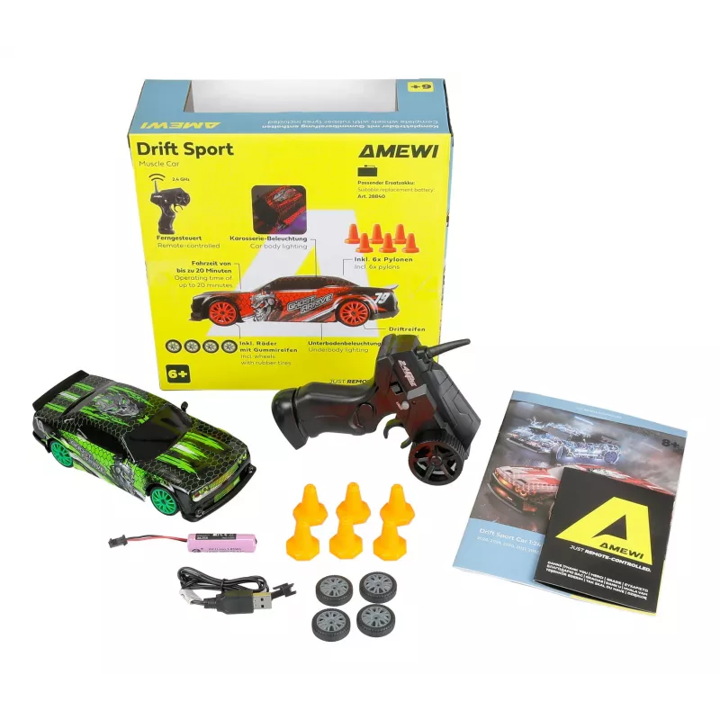 Amewi 21132 Drift Sport Muscle Car 4WD 1:24 RTR, zelený, 6+