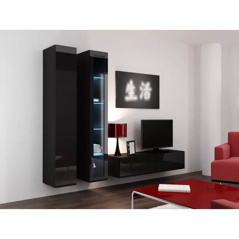 Cama vitrína VIGO '180' 180/40/30 čierna/čierna lesk