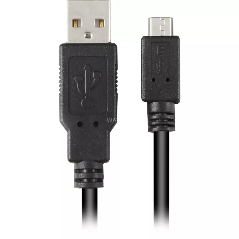 USB 2.0 kábel, USB-A konektor samec > Micro-USB konektor samec čierny, 0,5 metra, dvojité tienenie