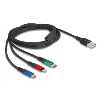 DeLOCK 90156 USB nabíjací kábel 3v1, Type-A na Lightning / Micro USB / USB Type-C, 2 m, viacfarebný