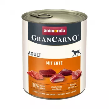 Mokré krmivo pre dospelé psy animonda GranCarno s kačicou 800 g — pre všetky plemená, konzerva, 79 % vlhkosti
