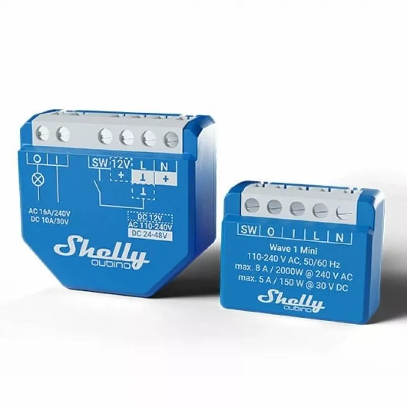 Smart relé Shelly Qubino Wave 1 Mini bezdrôtové 110–240V, 8A AC / 5A DC, 868,4 MHz, pre interiér, modrá