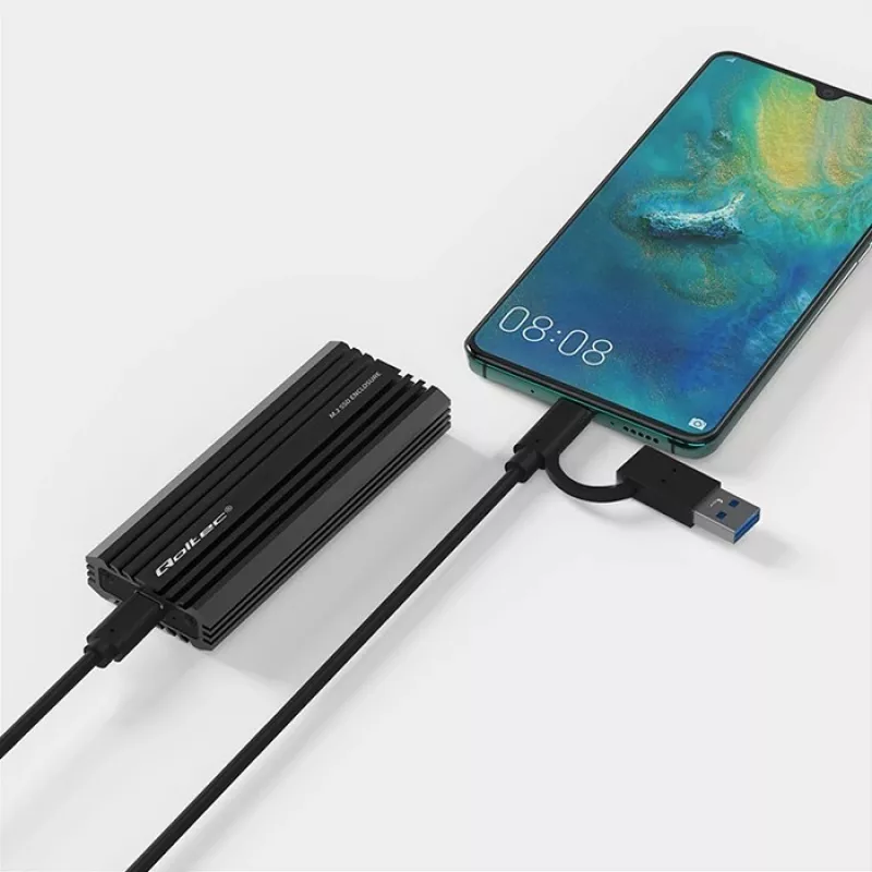 Externé SSD puzdro QOLTEC NV2270 pre M.2 SATA/NVMe disky, USB-C, až do 2 TB