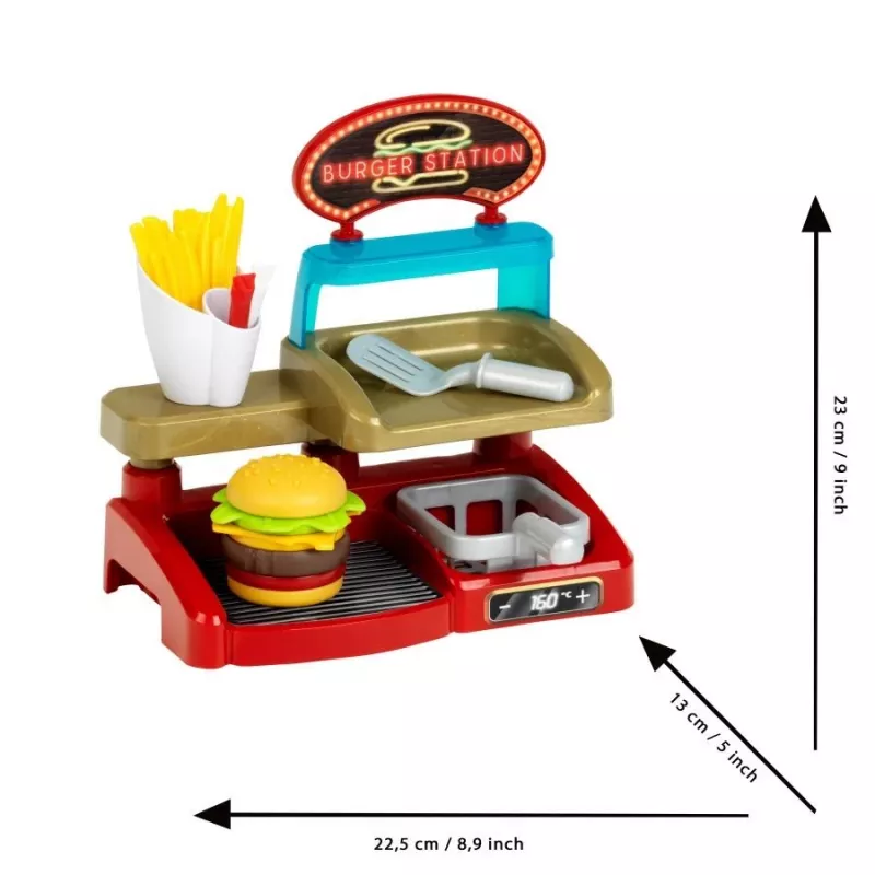 Play Burger Shop Set KLEIN 7336 — kompaktná, ľahko čistiteľná hračka na hranie rolí pre deti