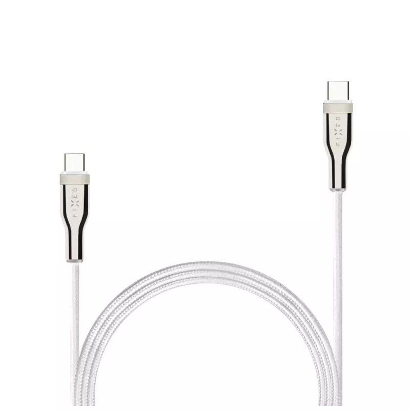 USB opletený kábel FIXED FIXDB-CC12-WH 100W, biely, odolné opletenie, prenos dát a napájania