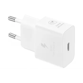 Nástenná USB-C nabíjačka Samsung EP-T2510 25W biela, univerzálna interiérová rýchlonabíjačka s PPS