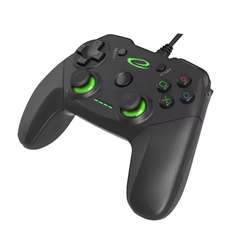Esperanza EGG110K Vanquisher drôtový USB gamepad pre PC/PS3, s vibráciami, 12 tlačidiel, 2 analógové páčky, čierno-zelený