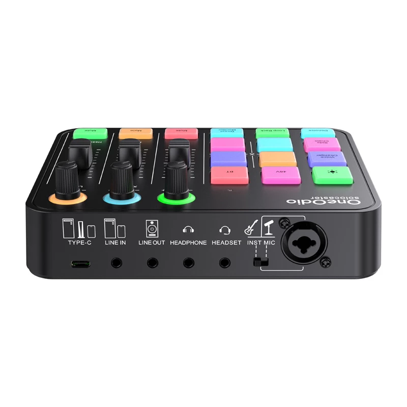 Audio mixér a USB zvuková karta OneOdio Solocaster – kompaktné stolné rozhranie pre streaming a nahrávanie