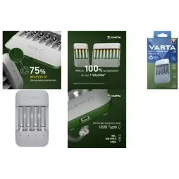 Nabíjačka batérií Varta Eco Charger Pro — USB, NiMH, nabíja 4 AA/AAA, 1 h, sivá