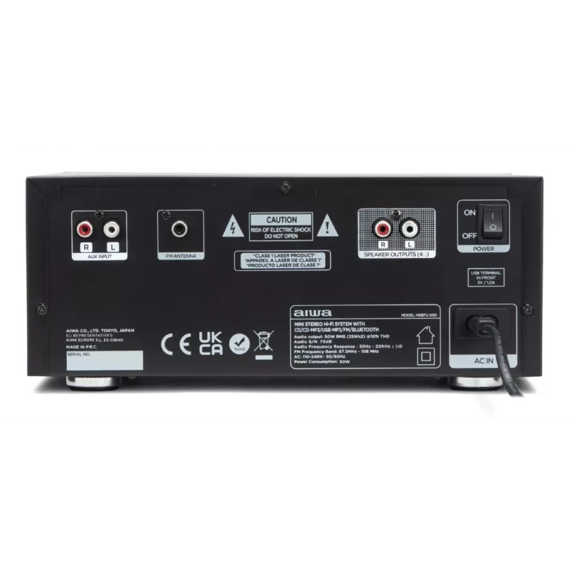 Mikrosystém pre domáce audio Aiwa MSBTU-550 — 50 W RMS, Bluetooth 10 m, FM, LED displej, Cinch, čierna