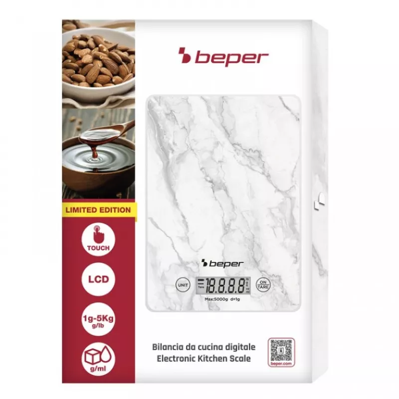 Kuchynská váha Beper P102BIL004 - digitálna, 5 kg, 1 g, biely mramor