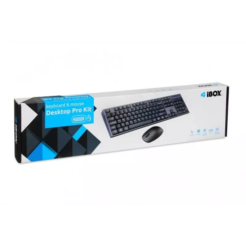 IBOX Desktop Kit Pro bezdrôtová súprava klávesnice a myši, QWERTY Full-Size 104 klávesov, 2,4 GHz, 1200 DPI, čierna