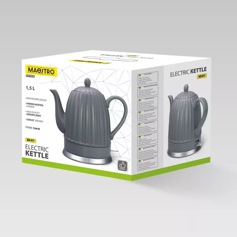 Rýchlovarná kanvica Maestro MR-077, 1,5 l, 1500 W, keramické telo, sivá