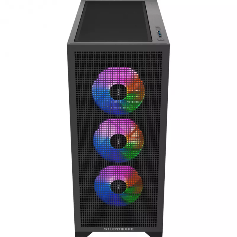 PC skriňa Silentware Core 100 A-RGB čierna — model CORE100Schwarz, A-RGB osvetlenie, formát Mid-Tower