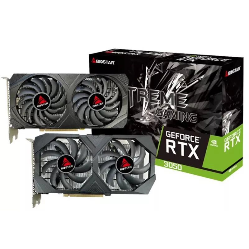 Grafická karta BIOSTAR GeForce RTX 3050 6GB GDDR6 PCIe 4.0, 2304 CUDA jadier, 96-bit, 2x ventilátor, 225×43 mm