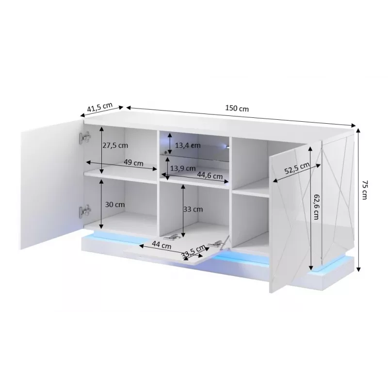 QIU 2D1K komoda 150x41.5x75 cm lesklá biela/lesklá biela