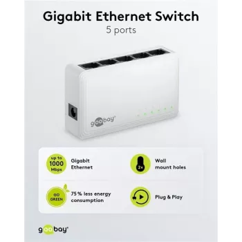 Goobay 5-portový Gigabit Ethernet sieťový switch (64563)