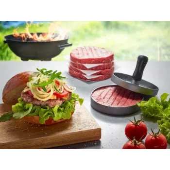 Lis na hamburgery GEFU 89419, plast, Ø 11,8 cm, výška 93 mm, sivá/čierna