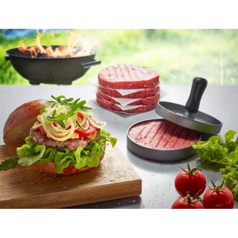 Lis na hamburgery GEFU 89419, plast, Ø 11,8 cm, výška 93 mm, sivá/čierna