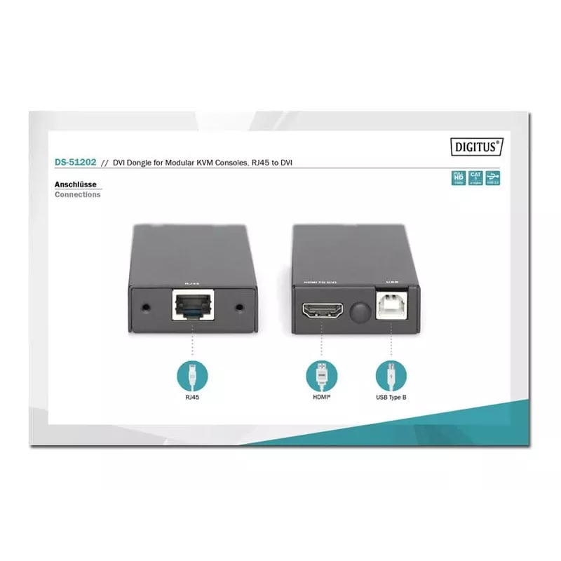 Digitus DVI dongle pre modulárne KVM konzoly RJ45 na DVI čierny 1080p