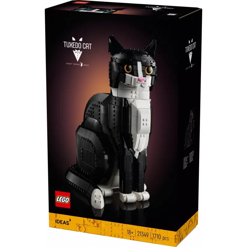 LEGO sada Ideas 21349 Tuxedo Cat stavebnica — zberateľský model z kociek, vystavovací kus