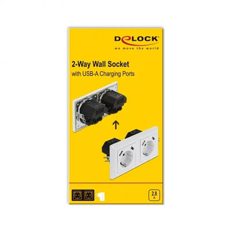 Nástenná zásuvka DeLOCK 2-násobná so 4 USB portmi 2 x 2,8 A