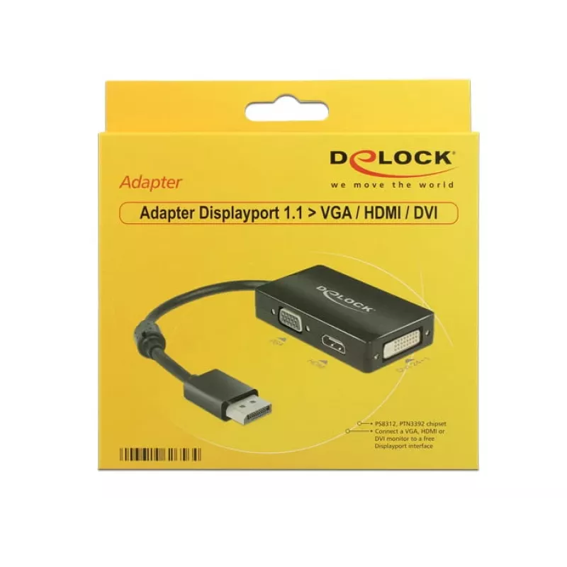 DeLOCK 0,16 m DisplayPort/VGA+HDMI+DVI VGA (D-Sub)+ HDMI + DVI čierna