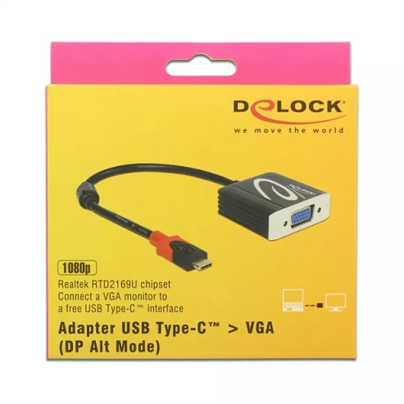 Videokábel adaptér DeLOCK 62994 USB Type-C na VGA 0,2 m čierny