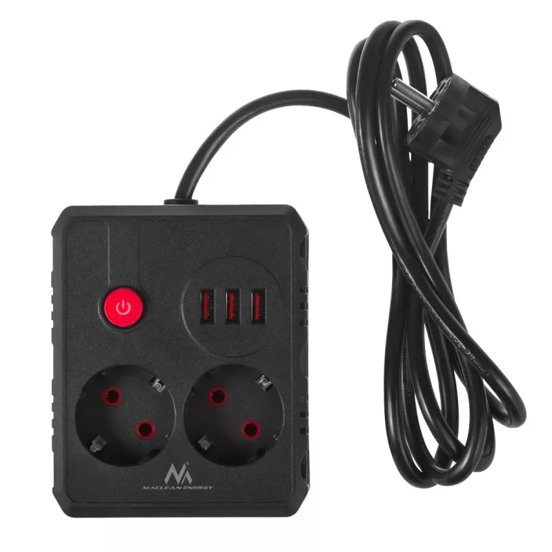 Predlžovacia zásuvka MACLEAN MCE387 B — 2 zásuvky, 3×USB A, 110–240 V, 1,5 m kábel, max. 2500 W