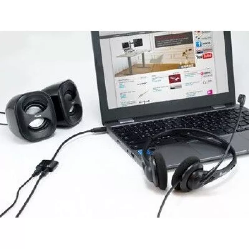 Equip USB-C na duálny 3,5 mm audio DAC adaptér, USB C, konektor samec, 2 x 3,5 mm, konektor samica, 0,15 m, čierny