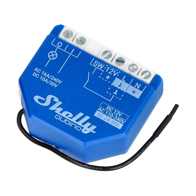 Inteligentné relé Shelly Qubino Wave 1, 1-kanálové, pod omietku, Z-Wave, 16 A, 110–240 V AC / 24–48 V DC, plastové, modré