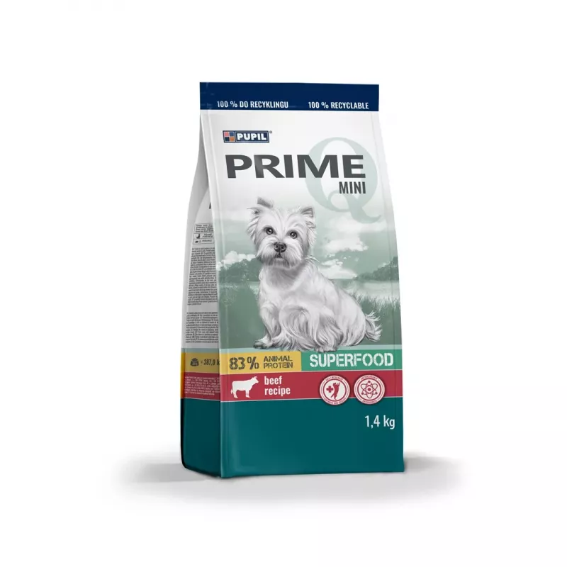 PUPIL Prime Mini bohaté na hovädzie mäso s pečeňou – suché krmivo pre psov – 1,4 kg