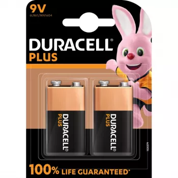 Batéria Duracell Plus 9V (MN1604) — balenie 2 ks, 0,102 kg celková hmotnosť