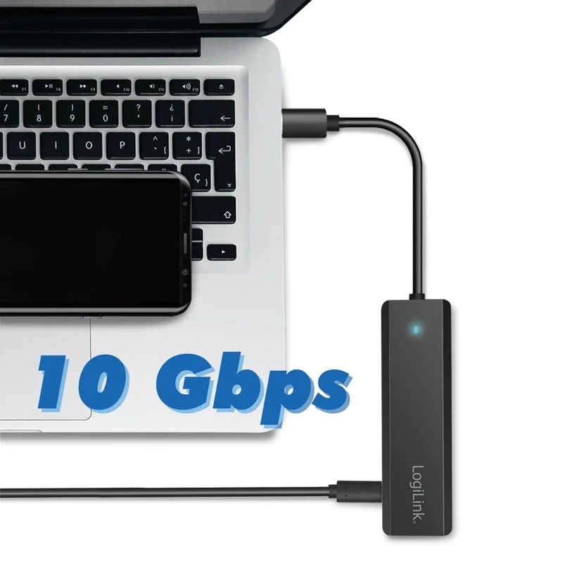 Hub USB-C, 4 porty 2x USB-A, 2x USB-C, čierny