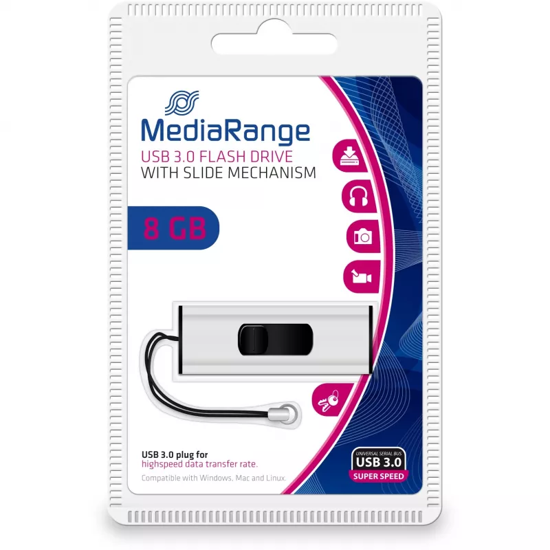 MediaRange SuperSpeed - USB kľúč - 8GB - USB3.0 - čierny/strieborný (MR914)