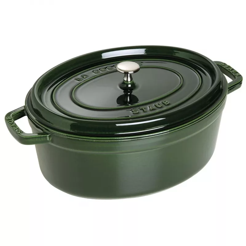 Staub La Cocotte 33 cm oválna pečacia panvica z liatiny, bazalkovo zelená