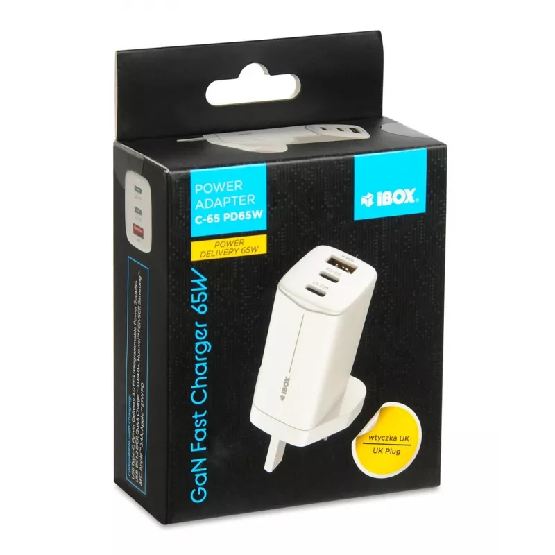 iBOX C-65 biely, GaN 65W univerzálna nabíjačka UK konektor