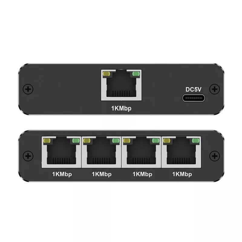 Ethernet mini switch QOLTEC 52293 1x4 RJ45, neřízený sieťový rozbočovač 1-in 4-out