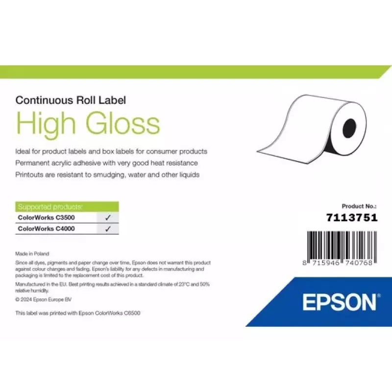 Etiketová rolka Epson 7113751, lesklý povrch, šírka 76 mm, dĺžka 33.000 mm