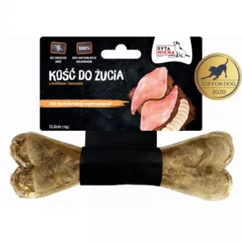 Žuvacia kosť SYTA MICHA králik s banánom, 13,5 cm, 70 g, prírodná zubná žuvacia kosť pre dospelých psov